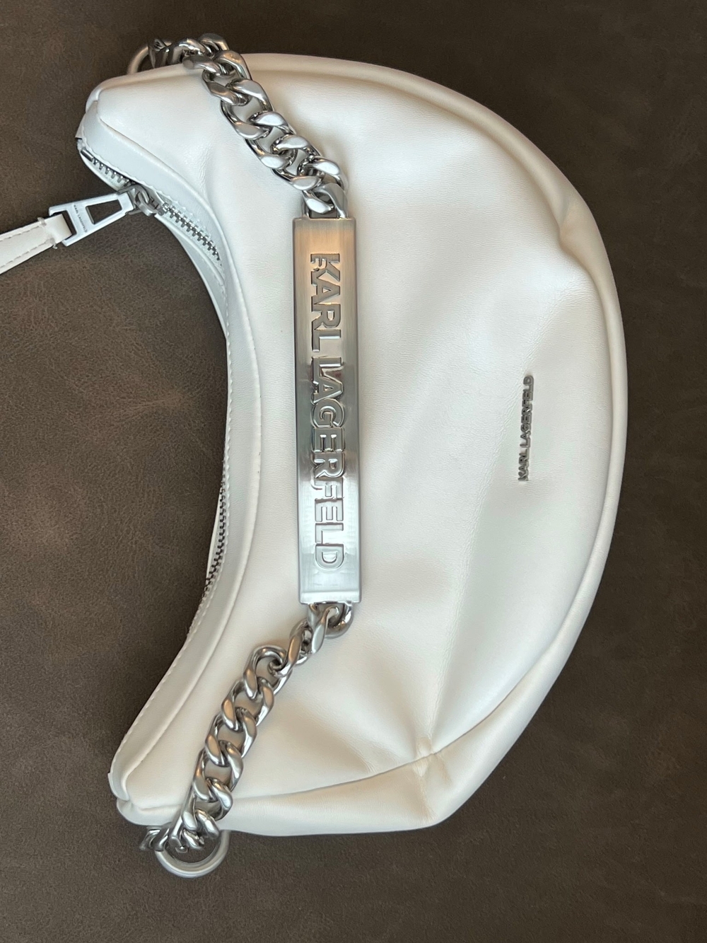Karl Lagerfeld White Shoulder Bag with Silver Chain